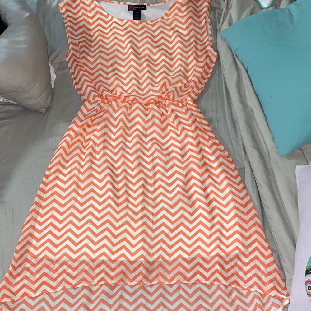 Coral chevron high low dress